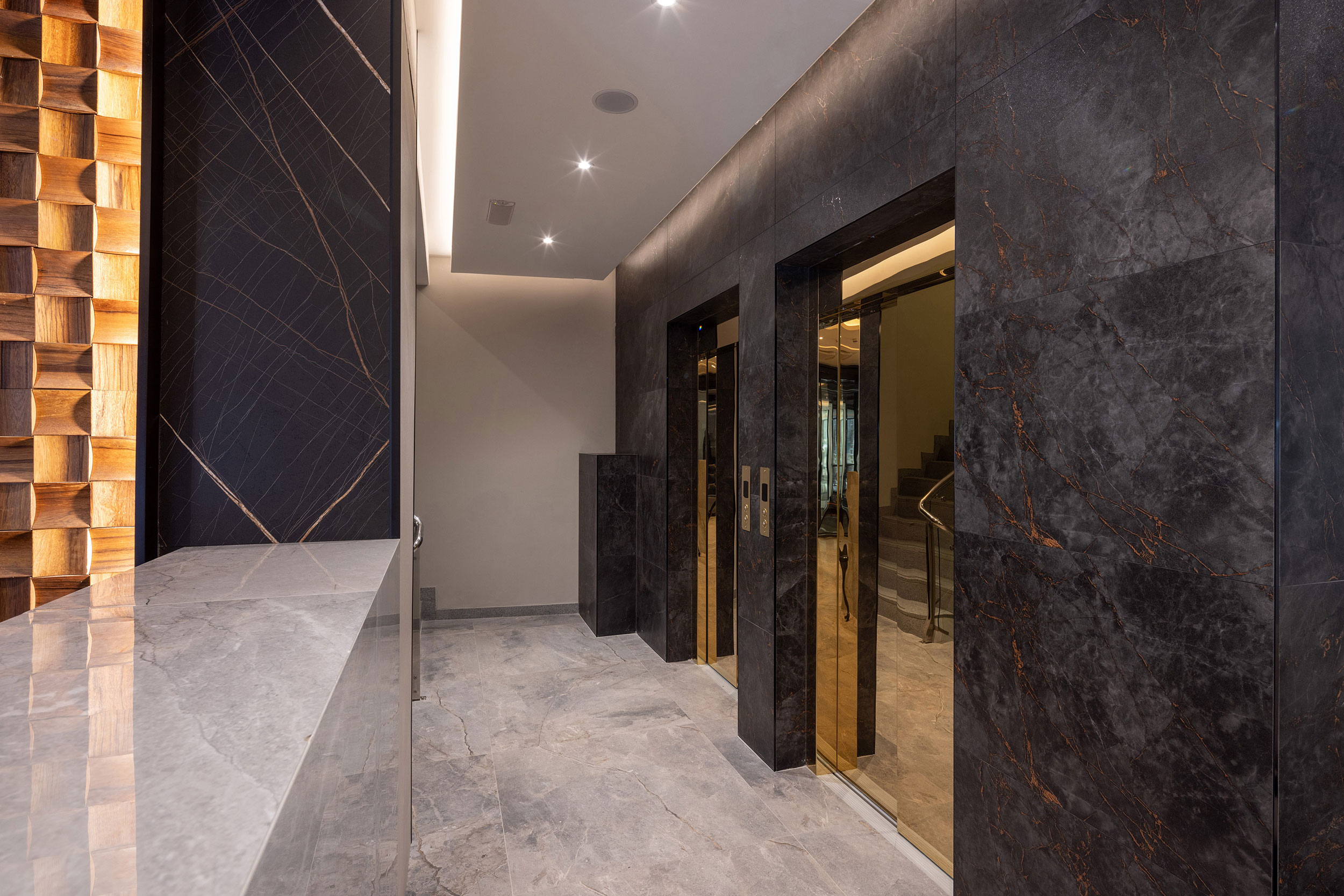 Large-format ultra-compact surface installation showing Dekton-style durability